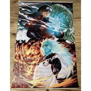Dynamic Ninja Battle Anime Canvas Art Poster - Fire and Water Warriors 18” X 12”